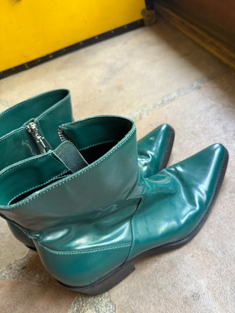 CK Jeans Emerald Green Leather Ankle Boots with Side Zipper - Picture 3 of 5
